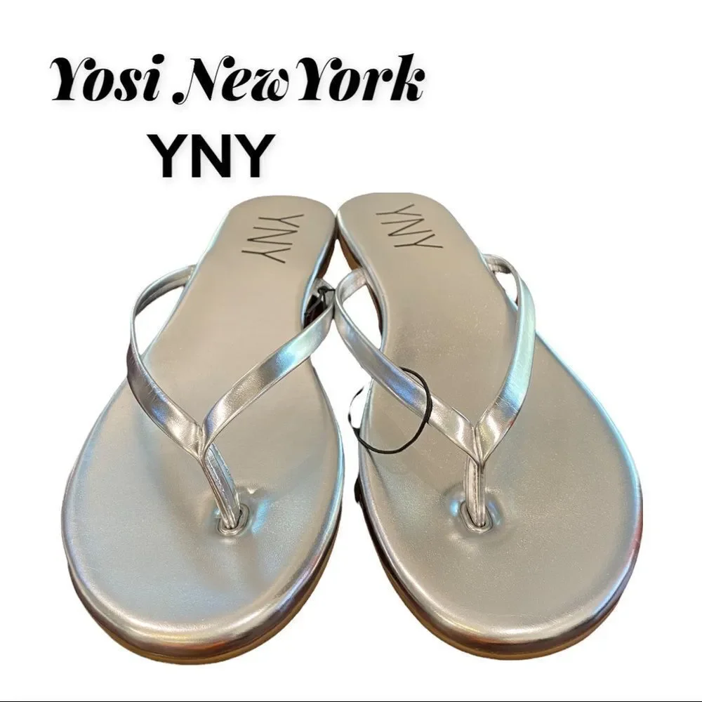 NEW Yosi YNY New York Olivia Silver Flip Flop Thong Sandals 11